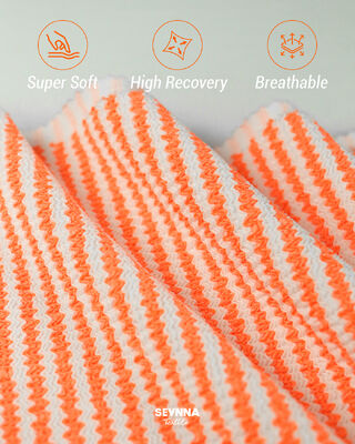 เนื้อผ้าว่ายน้ําที่มีเนื้อเยื่อชั้นนํา 95% โพลีเอสเตอร์รีไซเคิล + 5% สปันเด็กซ์ น้ําหนัก 280 กรัม และสามารถหายใจได้สูงสําหรับชุดว่ายน้ํา